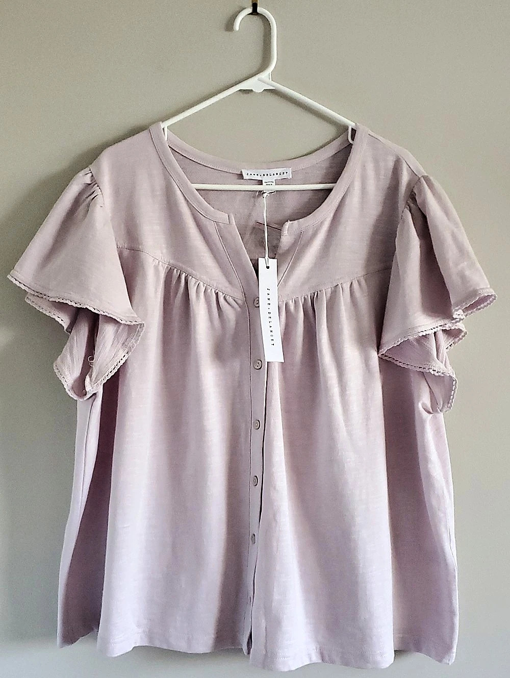 NWT Jane + Delancey Cotton Ruffle Butterfly Sleeve Blouse in Pink 3X Lounge